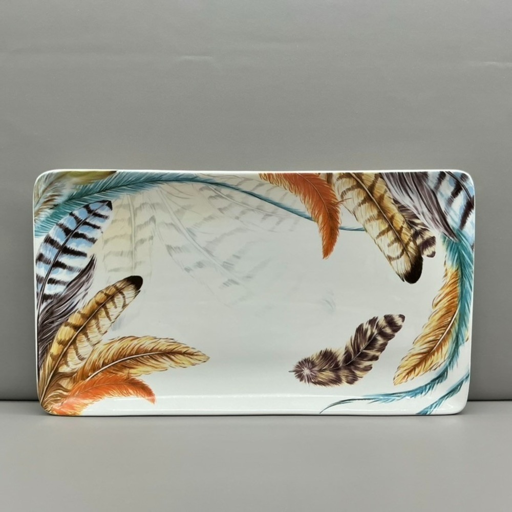 Pier‎ 1 Imports Feather Ironstone Rectangular Serving Platter Tray 16" x 8"